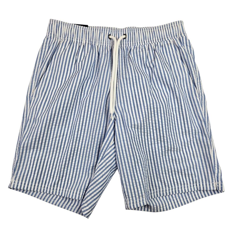 NWT J.Crew Mens Flex Swimwear Swim 8” Trunks Shorts Blue White Stripe Size Small